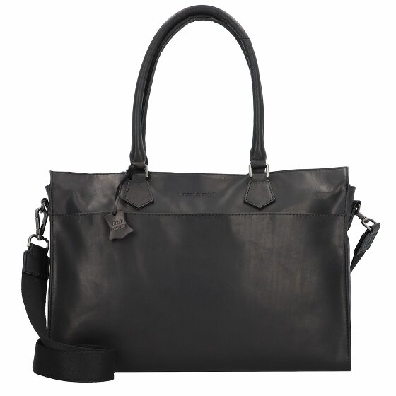 Greenburry Pure Black Schultertasche Leder 40 cm Laptopfach