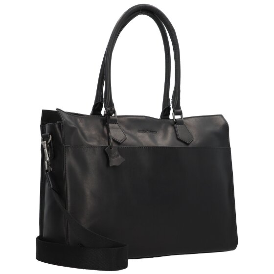 Greenburry Pure Black Schultertasche Leder 40 cm Laptopfach