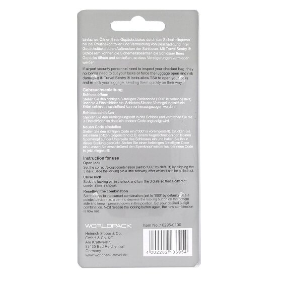 Worldpack Reiseaccessoires Kofferschloss mit Zahlenschloss 9.5 cm Worldpack Reiseaccessoires Kofferschloss mit Zahlenschloss 9.5 cm