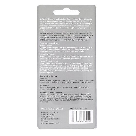 Worldpack Reiseaccessoires Kofferschloss mit Zahlenschloss 9.5 cm