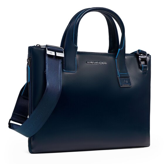 Piquadro Blue Square Shopper Tasche Leder 38 cm Laptopfach mit Dehnfalte